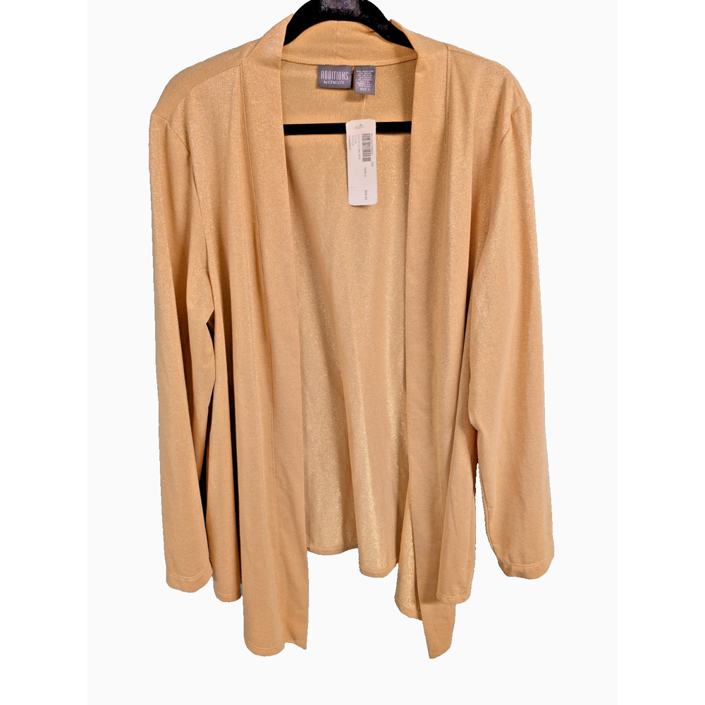 Additions by Chicos Metallic Gold Lightweight Cardigan Shimmer Sz XL / 3 /16/18